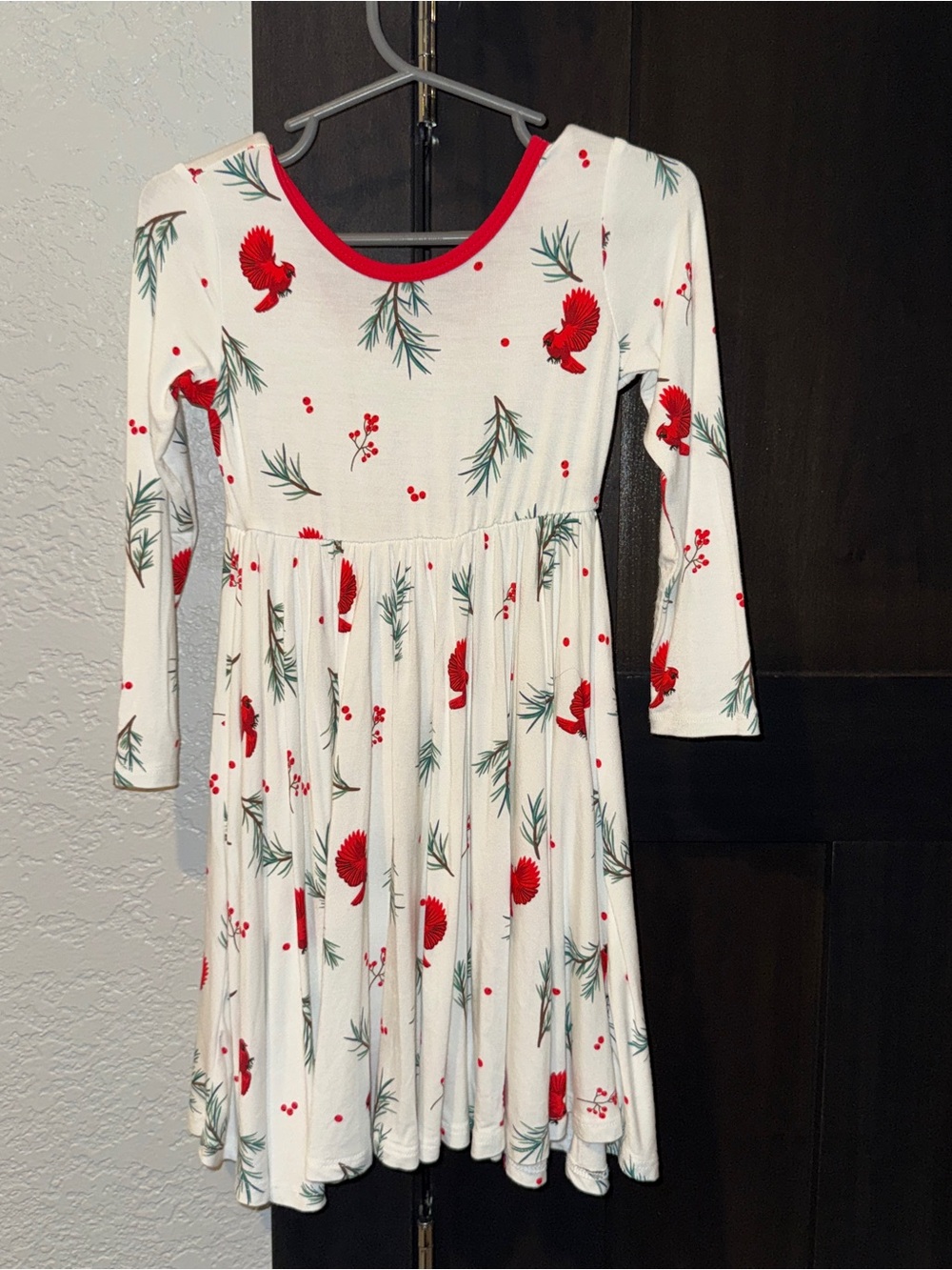 Kyte BABY White Dress with Red Trim and Cardinal Motif